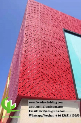 구멍 뚫고 튼튼한 벽 장장 알루미늄 정면 금속 스크린 패턴 PVDF 빨간색